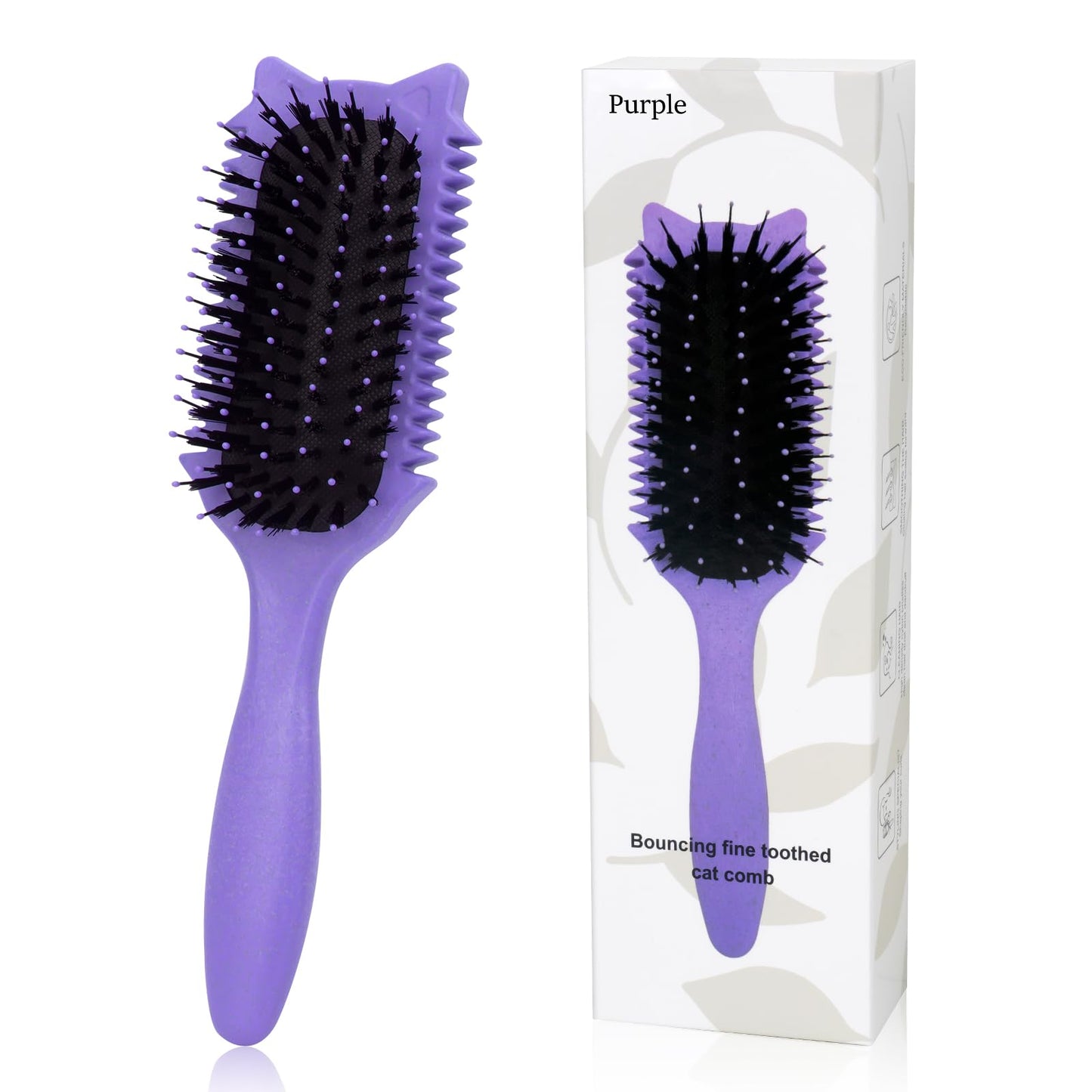 Curl Defining Brush, Curly Hair Brush Defining for Curls Waves & Coils, Volume Styling Women'S Curls, Reduce Pulling Frizz, Funny Cat Ear Designs - Purple