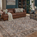 Vintage Floral Washable Area Rug - 6x9 Brown and Blue Living Room Carpet - Non-Slip, Pet-Friendly