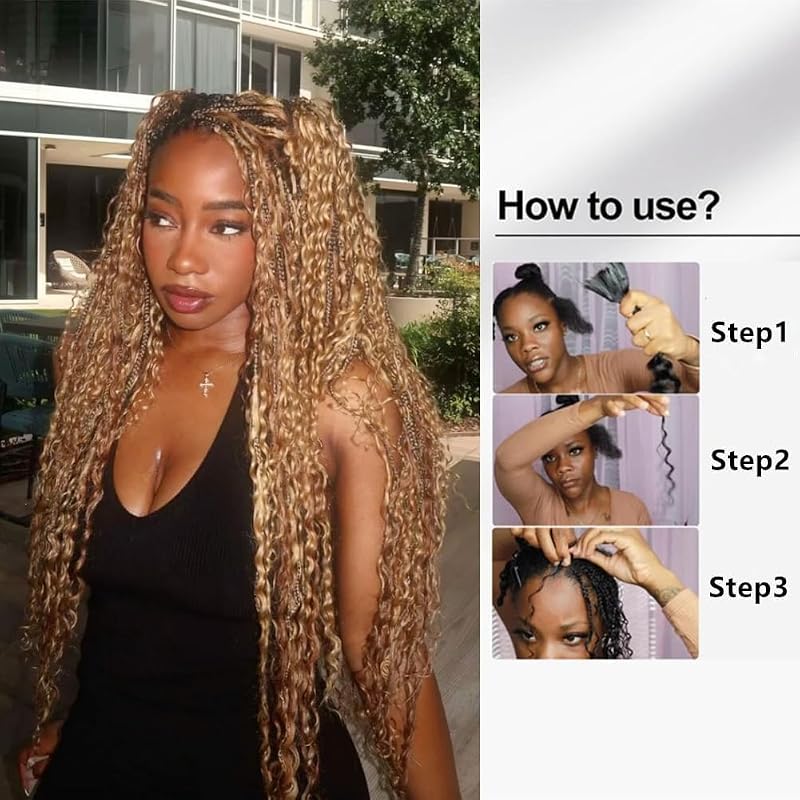 27 Blonde Boho Curly 120g 3 Bundles 20in Human Hair for Braiding - Variation #27+Curly+20 Inch