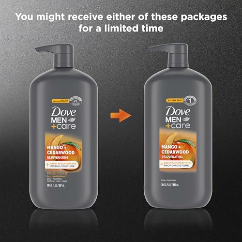 DOVE MEN + CARE body and face wash rejuvenating mango + cedarwood for Men, with 24-Hour Nourishing Micromoisture Technology, 30 oz