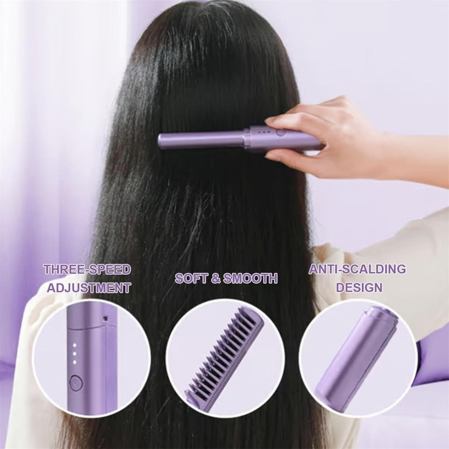 Latest Hairdressing Comb, 2025 Ceramic Hair Dressing Comb, Hairdressing Combs, Rechargeable Mini Hair Straightener, 2-in-1 Portable Curling (Green + Pink)