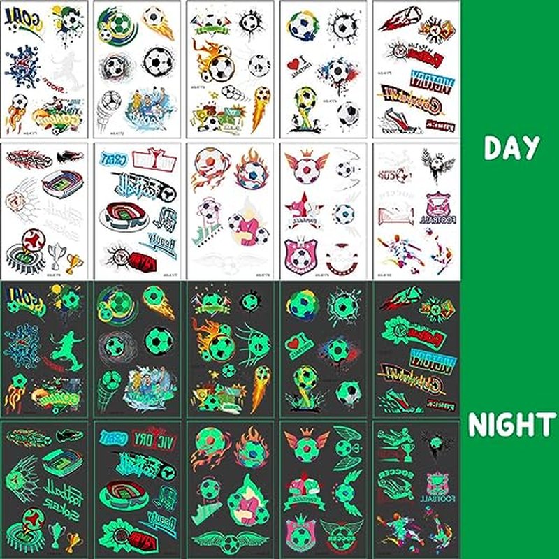 200 Pcs Soccer Sports Temporary Tattoos for Kids, Glow In The Dark Tattoos for Boys and Girls, Soccer Fake Tattoo Stickers for Adults Kids Goody Bag Stuffers Prizes Party Favors