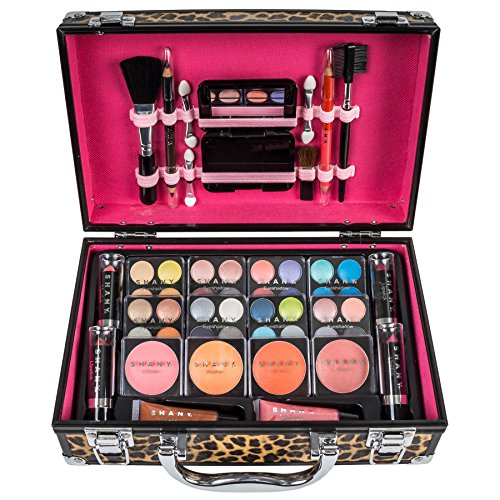 Leopard SHANY Carry All Makeup Train Case with Pro Cosmetic Set & Brushes