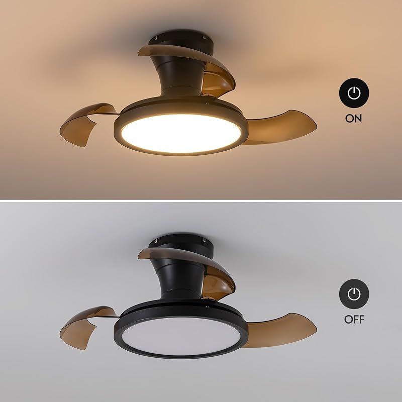 28 In Retractable Ceiling Fan with Light, Dimmable 6-Speed, Remote Control, Black & Brown Blades