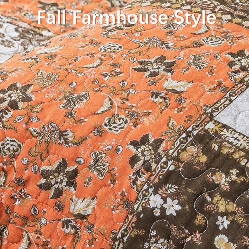 Dreamland Orange King Quilt Set 98x106in - 100% Cotton Farmhouse Bedspread