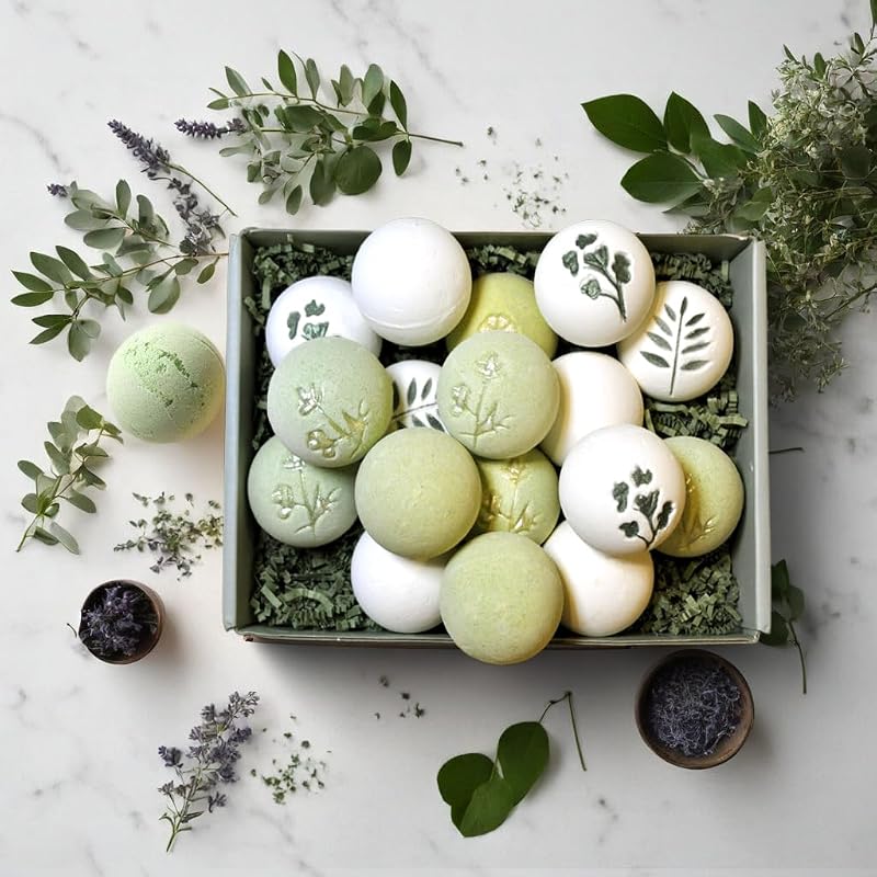 Bath Bomb Gift Set - Organic Shea Butter & Essential Oils, 12 Large Handmade Pleasant Scents