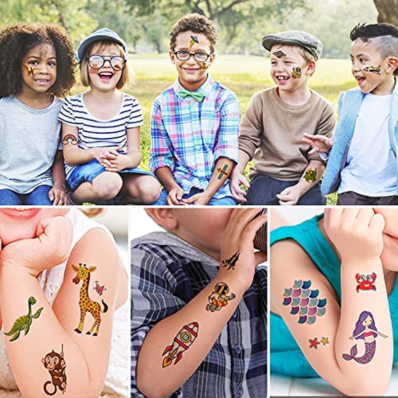 250+ Temporary Tattoos for Kids, Uni cor Mermaid Outer Space Dinosaur Glitter Tattoo, Boy Girl Birthday Party Favors Supplies, Stocking Stuffers Goodie Bag Filler