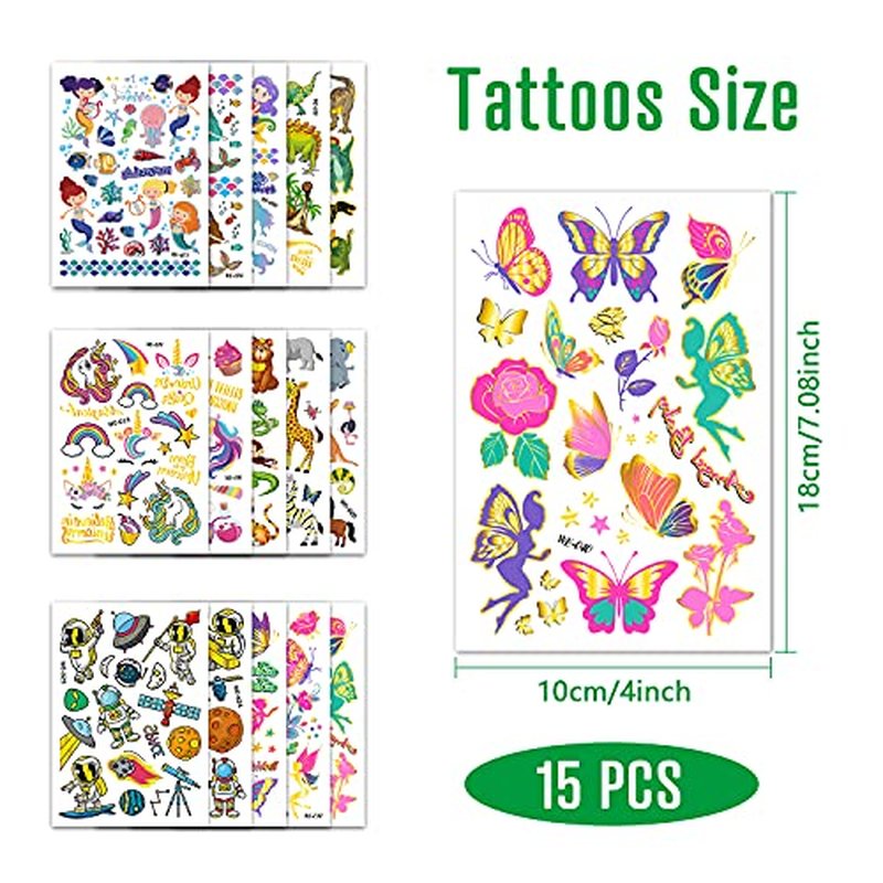 250+ Temporary Tattoos for Kids, Uni cor Mermaid Outer Space Dinosaur Glitter Tattoo, Boy Girl Birthday Party Favors Supplies, Stocking Stuffers Goodie Bag Filler
