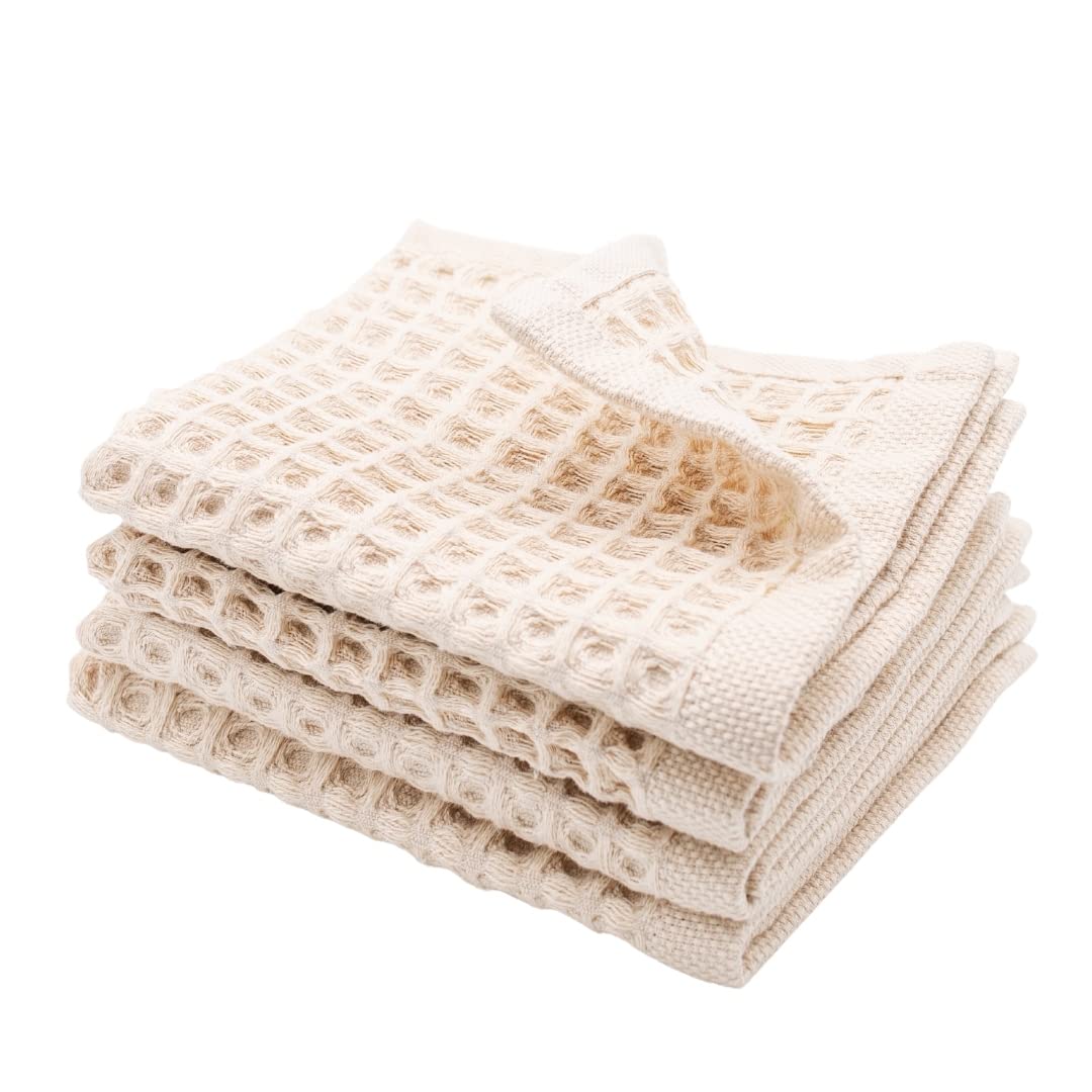 sea me at home Waffle Washcloths Set, 100% Turkish Cotton (Beige)