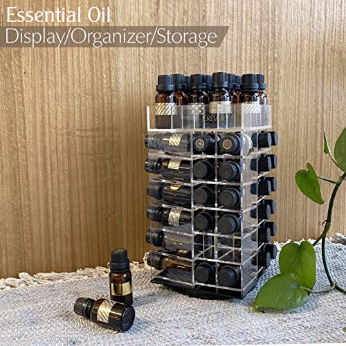 Clear Essential Oil Storage Rack Rotating Tower Organizer for 64 Bottles - JEREVER