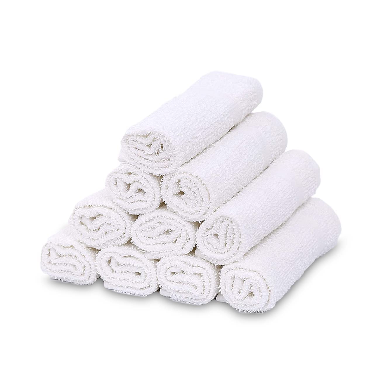 GOLD TEXTILES 120 Pack Economy White Washcloths Set (12x12 inches) - Cotton Blend Commercial Grade Cleaning Rags, Quick Drying & Soft Face Cloths, Fingertip Towels for Bathroom, Spa, Gym, and Kitchen