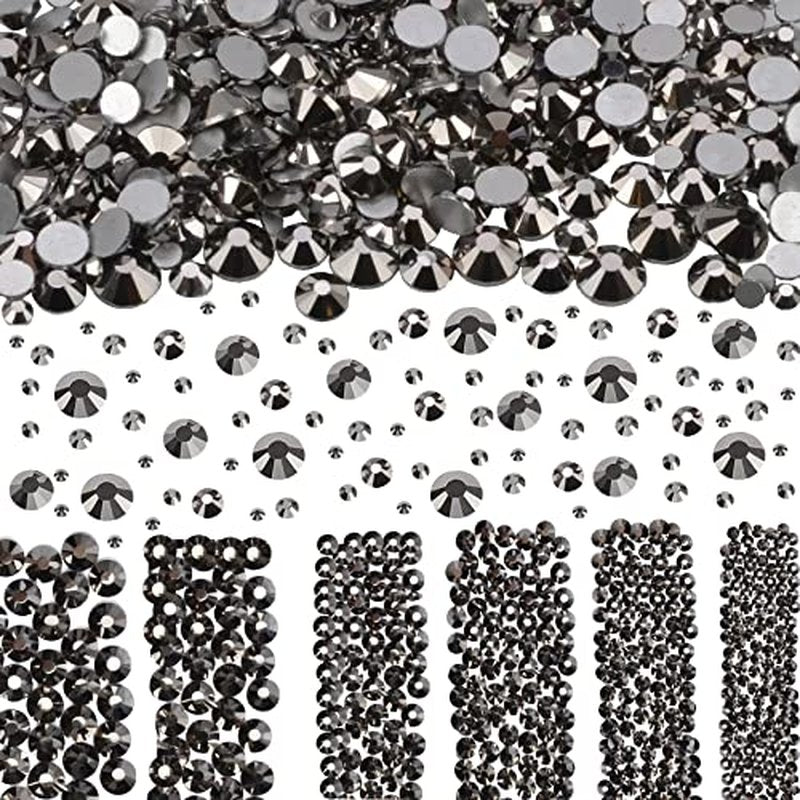 2-Box Massive Beads 8000pcs 6Sizes Nail Art Flatback Glasses Rhinestones Crystal for DIY Project with Tweezers and Picking Pen for Nail Art, Face Art, Manicure (Silver Flare, 6 Sizes)