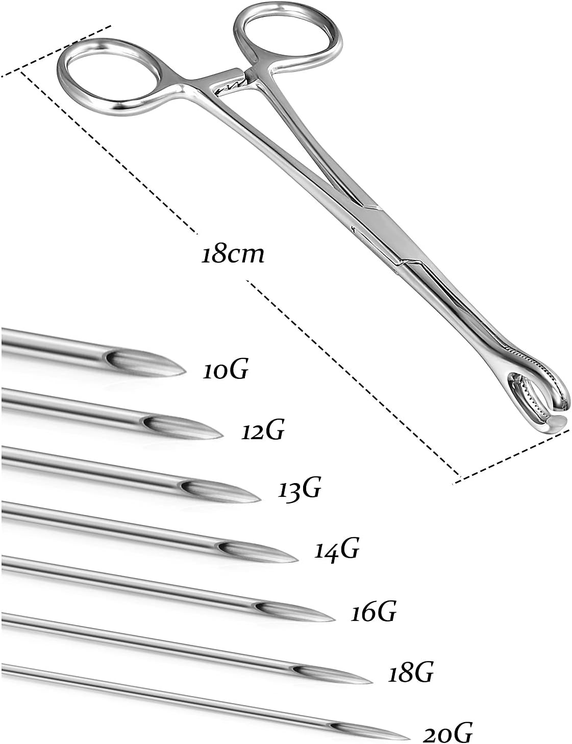 316L Surgical Steel Body Piercing Tools Kit - 9 Styles for Nose, Septum, Lip, Tongue & More