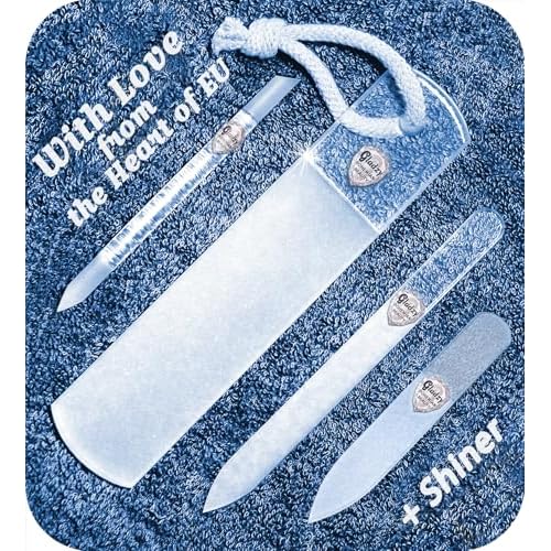 GLADZY Czech Glass Nail File Set - Multifunctional Nail Shiner Buffer, Callus Remover Foot Rasp, Glass Cuticle Pusher Manicure Stick, Etched Surface, Professional Nail Care Tool, Made in EU