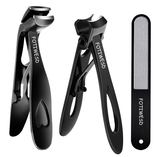 Nail Clippers for Seniors, Wide Jaw Fingernail Clippers and Angled Head Toenail Clippers for Thick Nail, Professional German Nail Clippers for Men, Women & Pregnant (Black 1)