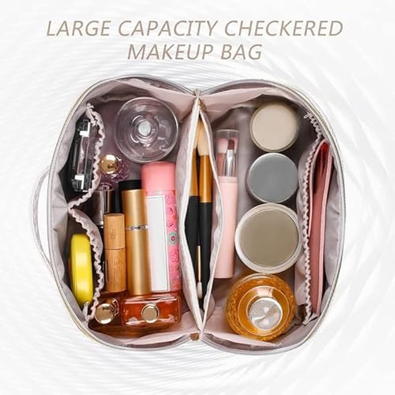 Large Capacity Waterproof Travel Cosmetic Bag - PU Leather - Brown Light