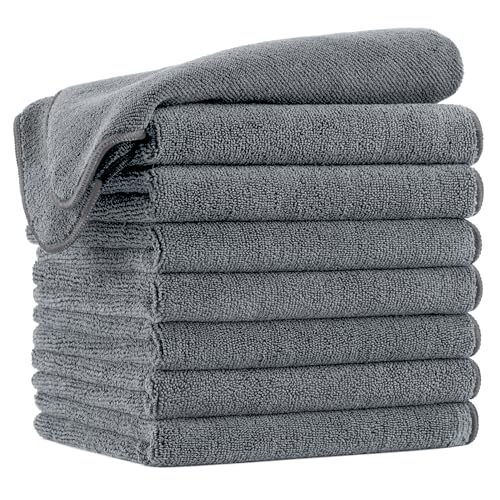 POLYTE Microfiber Hair Salon Towels 16x29 in - Dark Gray, 8 Pack, Quick Dry, Ultra-Absorbent