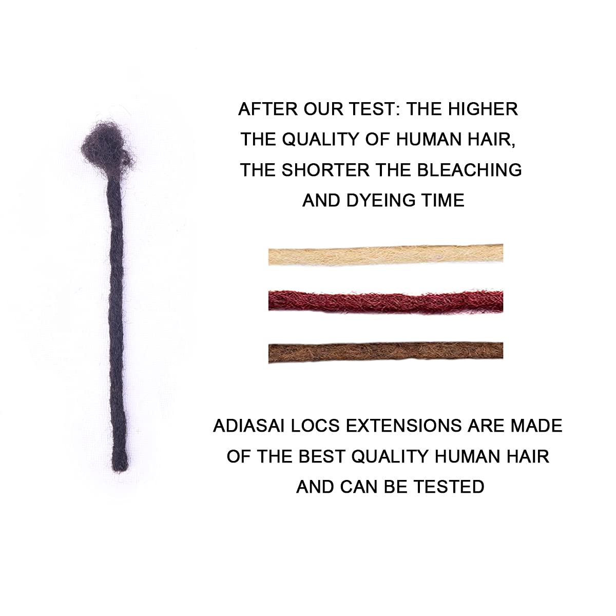 100% Real Human Hair Dreadlock Extensions, ADIASAI 0.4cm Thickness 10 Inch 10 Strands Can Be Dyed and Bleached Full Hand-made Loc Extensions for Men Women Kids 100% Unprocessed Natural Black