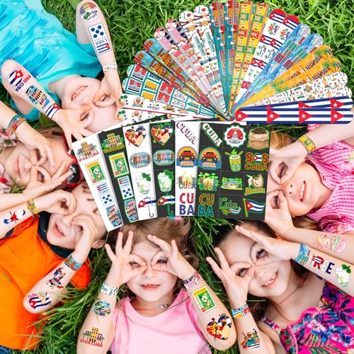 96 PCS Cuba Party Favors Set ? 72 Pre-Cut Temporary Tattoos & 24 Slap Bracelets, Perfect for Havana Nights, Cultural Festivals & Travel-Themed Celebrations