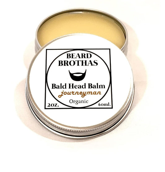 Bald Head Balm Moistuirzer. All Natural Scalp Treatment Soothes, Shines, and Protects. Journeyman Scent. Premium Organic Ingredients.