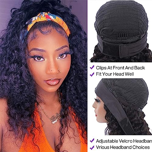 10 Inch Natural Color Curly Headband Wig for Black Women Human Hair Water Wave Deep Water Wave