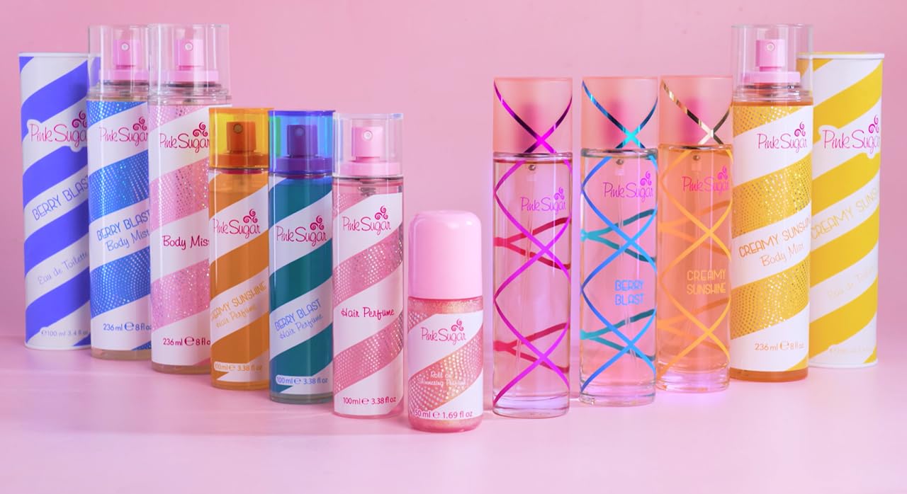 Pink Sugar Hair Perfume for Women, Body Mist Fragrance, Floral + Fruity, Notes of Raspberry, Cotton Candy, and Vanilla, Sweet and Light Scent, 3.38 Fl. Oz