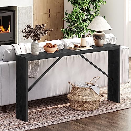 Console Table 62.2 Inch Black Sofa Behind Couch Modern Industrial Design