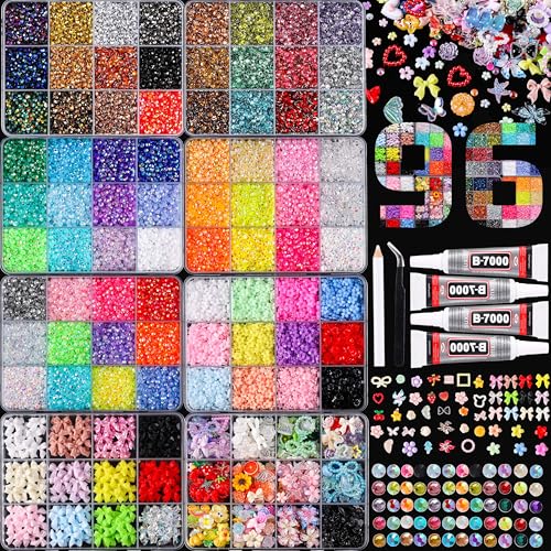 Resin Nail Art Kit 8 Boxes - 60 Colors Flowers Bowknot Mixed Decor Set 04