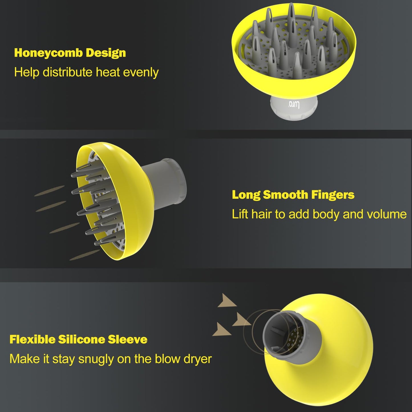 Large Hair Diffuser Attachment For Hair Dryer Nozzles From 1.7 To 2.1,Universal Diffuser Hair Dryer Attachment,Hair Diffuser For Curly Hair,Curly Hair Diffuser for Blow Dryer(Yellow)