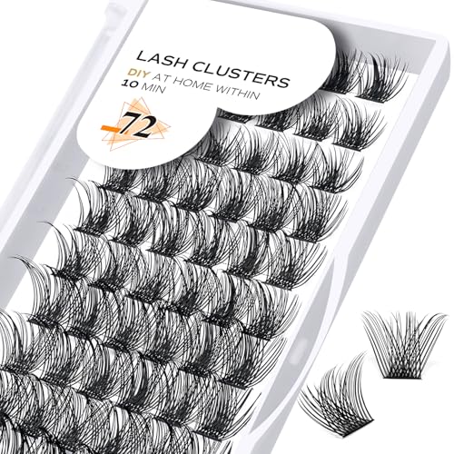 Lash Clusters B02 D Curl 16mm DIY Eyelash Extensions 72 Clusters Lashes B&Qaugen Mega Volume Individual Lashes Eyelash Clusters Extensions Wispy Individual Lashes Cluster DIY at Home (NM-D-16mm)