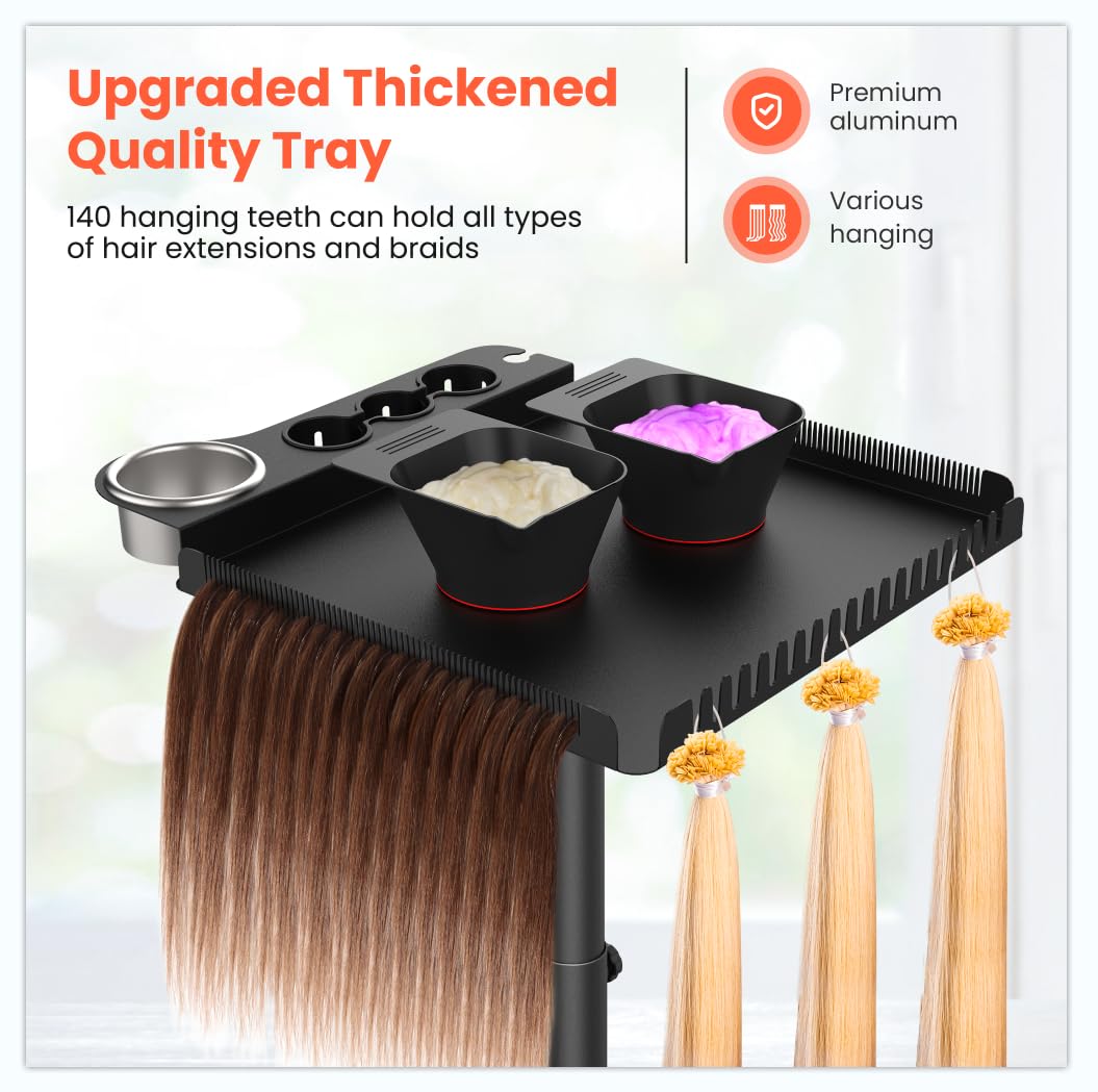 TASALON Professional Hair Styling Station Cart, Rolling Salon Tray with Magnetic Bowls, Tool Holders and Dryer Mount, Black