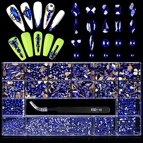 EBANKU Blue Nail Gems Rhinestones Kit 3100pcs for Nail Art & Crafts - Variation B