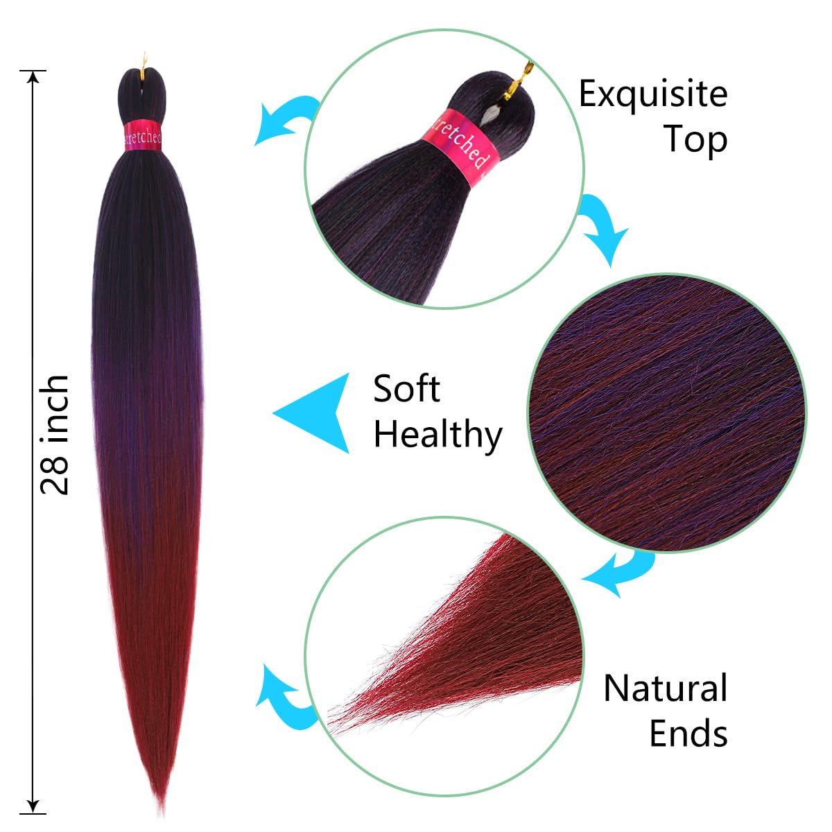 FAYETA Ombre Pre Stretched Braiding Hair, 28''-8 packs Silky Color Blend Braid Hair Extensions, 100% Synthetic Crochet Hair Braids