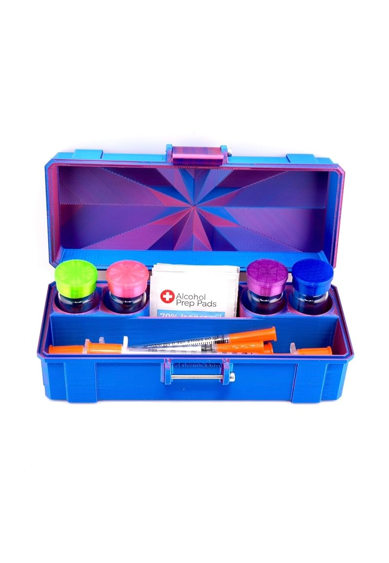 4-Slot Vial Case Organizer for 3 mL or 10 mL Vials with Accessory Storage — GLP-1 & Peptide Portable Case - 3 mL Variation
