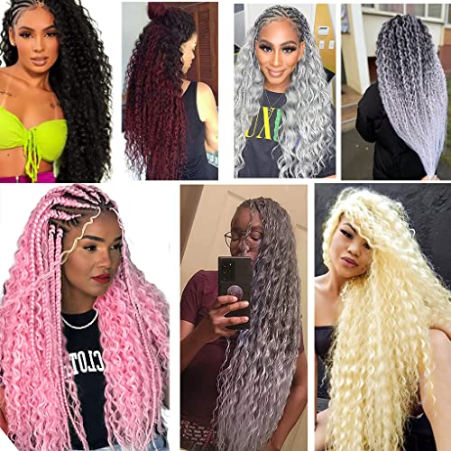 24 Inch Ocean Wave Braiding Hair Extensions - Light Blue, 3 Packs, Synthetic Deep Wave