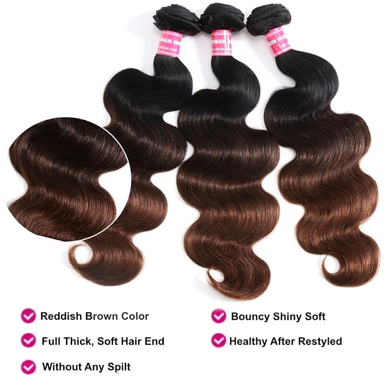 UNICE Chestnut Brown Ombre Human Hair Weave 8 Inch Body Wave Remy Extensions