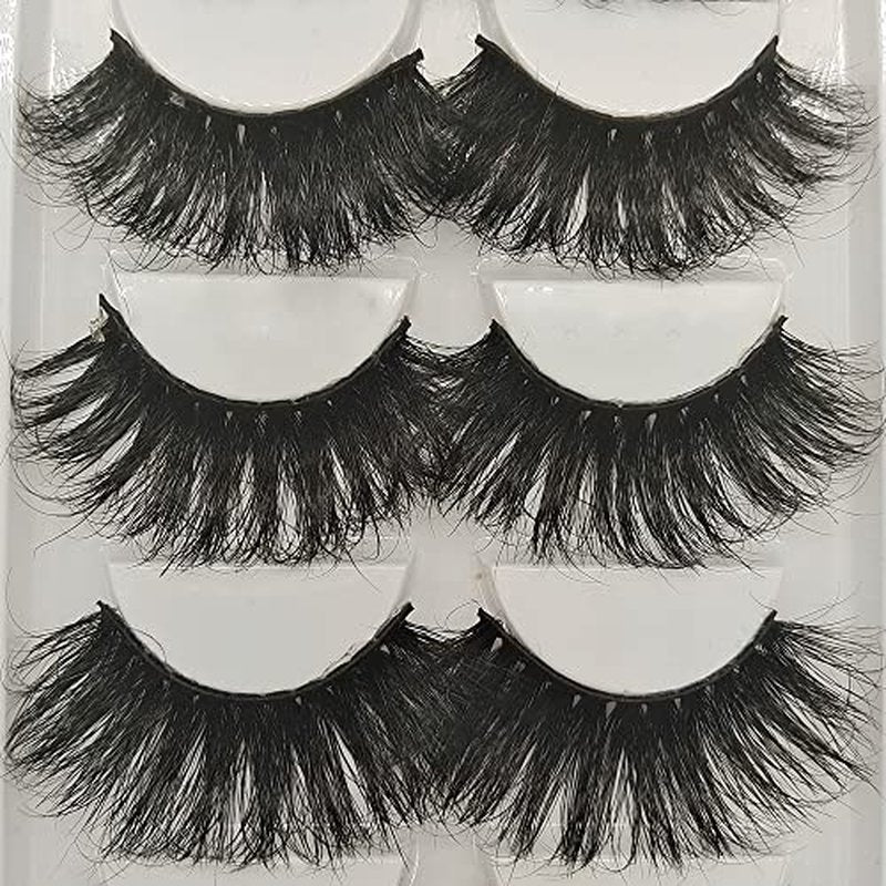 5 Pairs 3D Mink Lashes Natural Fluffy False Eyelashes 25mm Long Strip Lashes Handmade Cruelty-Free Fake Eyelashes for Makeup (K02)