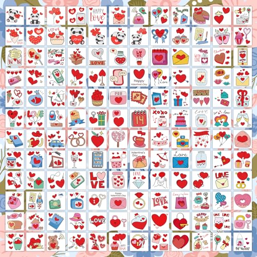 EMOME 408 Individually Wrapped Valentine Temporary Tattoo Stickers for Kids, Cute Heart Temporary Tattoos for Valentine Accessories, Kids Tattoos for Party Supplies Favors Fillers
