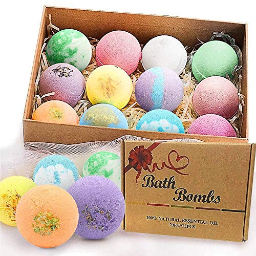 Large Bath Bomb Gift Set with 12 Scents - Handmade Organic Natural Spa Relaxation