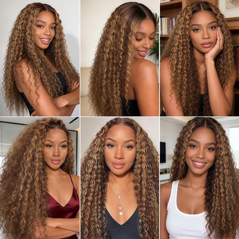Brown Blonde Deep Wave Human Hair Bundles - 18, 20, 22 Inch - P4/27 Color D - Natural Brazilian Hair Extensions