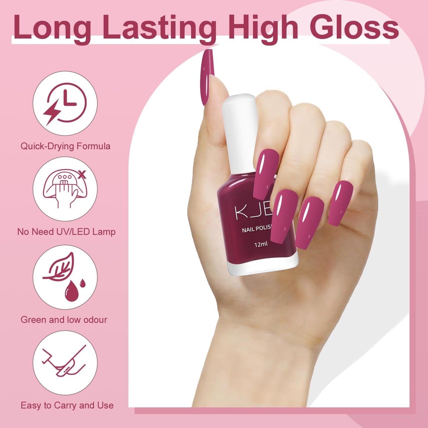 Nail Polish with Glossy Shimmery Finish - Long Lasting Chip Resistant Formula, No U V Lamp Needed- Fuchsia 0.35fl oz