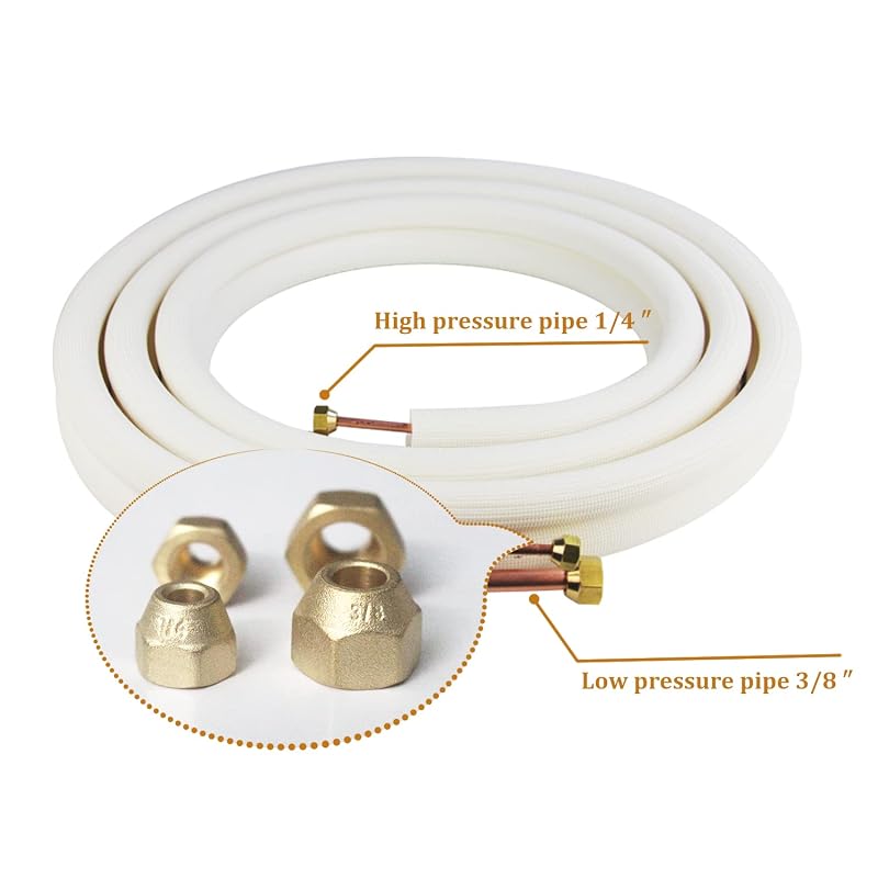 25 Ft Copper Tubing Coil Kit for Mini Split HVAC - 1/4in & 3/8in PE With Nuts, Insulated