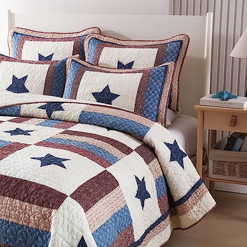 VISIMISI Reversible Cotton Bedspread Quilt Set Star Pattern Queen Size - All Season Kids Bedding
