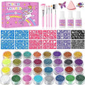 Temporary Glitter Tattoos Kit for Kids, 32 Colors, 165 Stencils, 3 Glue, 5 Brushes, 1 Powder Puff, Adults & Kids Arts Make Up Kit, Holiday Gifts for Girls & Boys