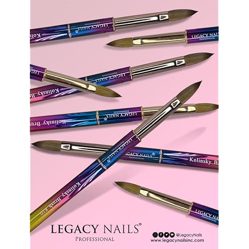 Legacy Nails Professional Multicolor Kolinsky Nail Brush #10 - Perfect For Sculpting Acrylic Nail Extensions Flexible bristles Light weight