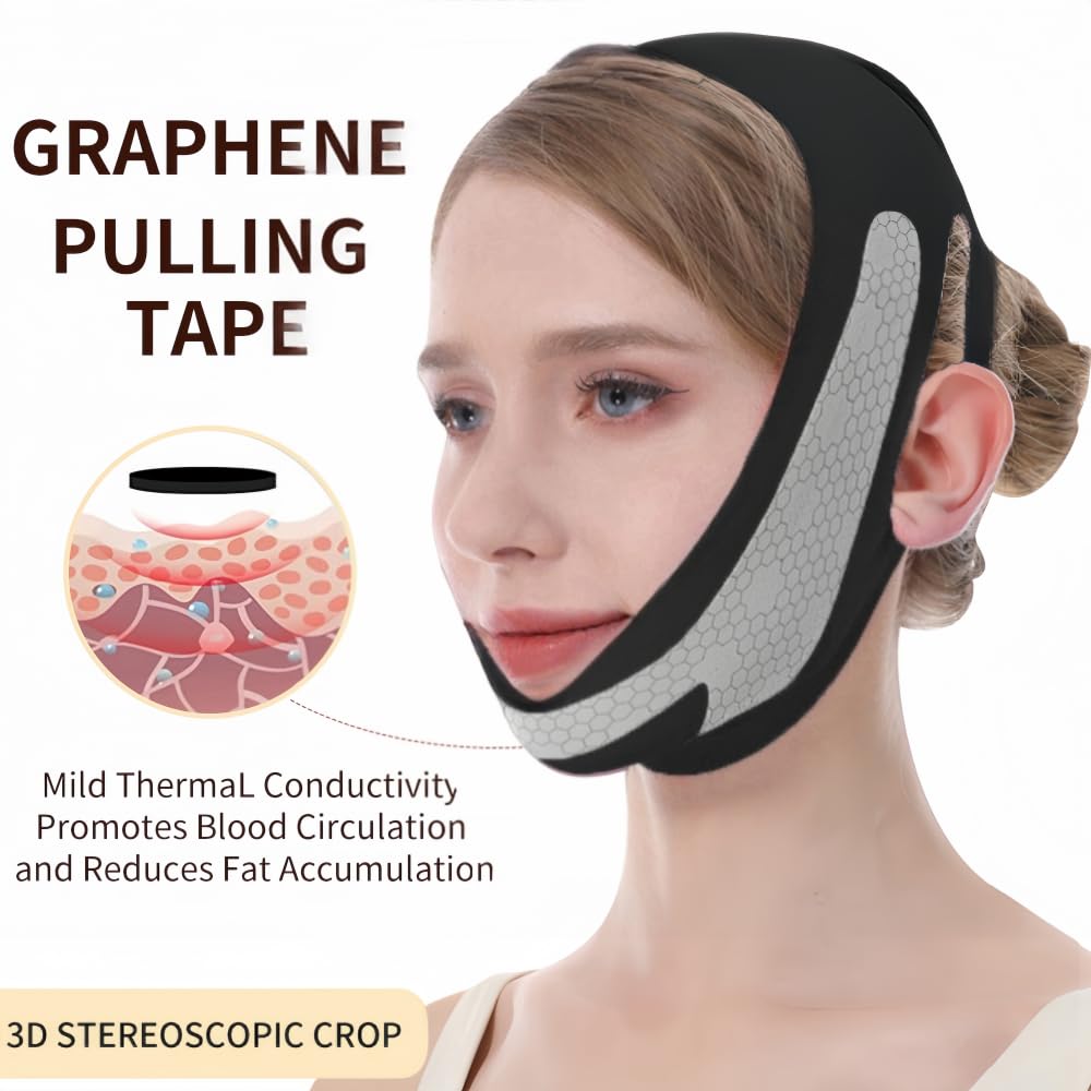ROWMATE Graphene V-Line Mask, Chin Strap for Sleeping,Chin Strap for Women,Jaw Exerciser,Black,M
