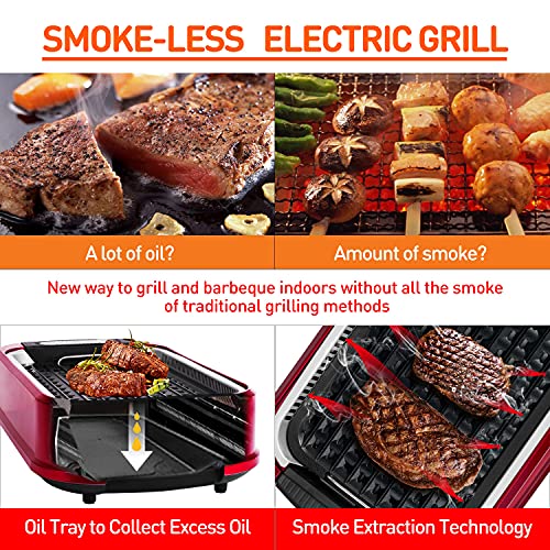 Techwood Smokeless Indoor Grill - Single Rose Red Non-Stick Plate, 1500W Portable Electric Korean BBQ