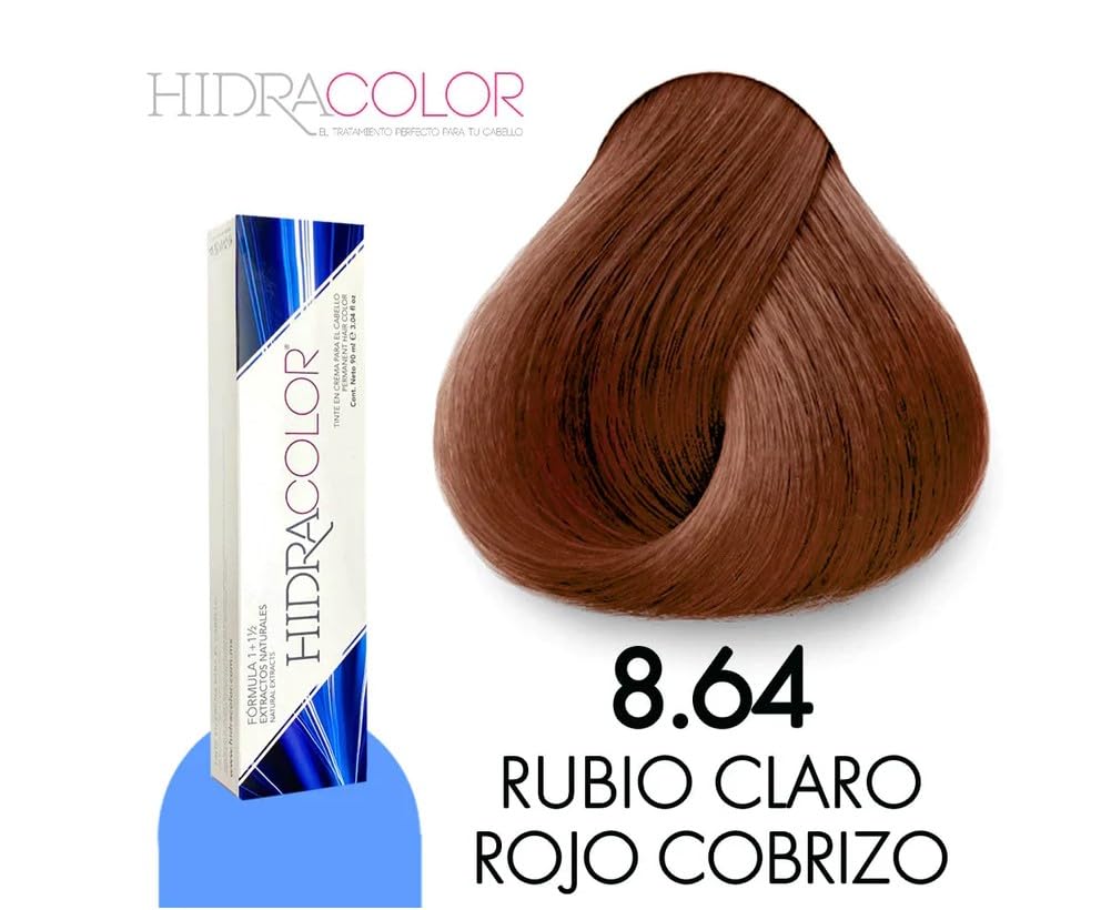 HidraColor Professional Hair Color Cream, Permanent Hair Dye, 90ml, 3.04 Fl Oz (8.64 Rubio Claro Rojizo Cobrizo, 3.4 fl oz)