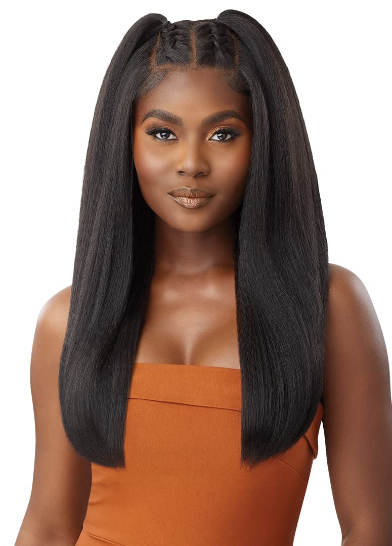 Outre 5x5 Lace Closure Wig - Human Hair Blend Kinky Straight 24" Dark Brown 2