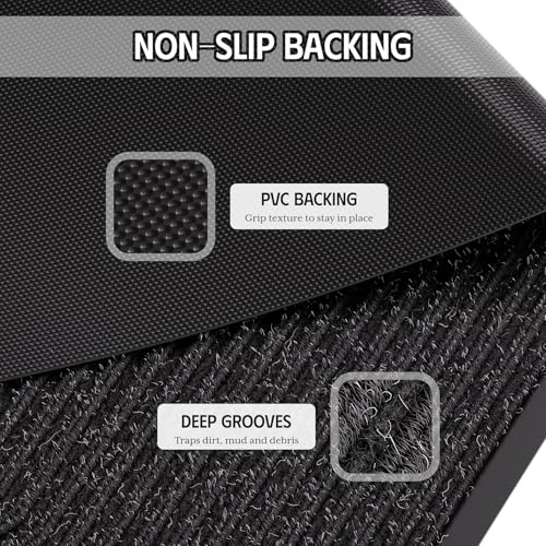 Heavy Duty Outdoor Door Mat 3x10 ft Black Striped Non-Slip Entry Welcome Mat